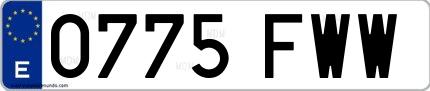 Ejemplo de matrícula española 0775 FWW