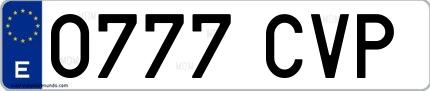 Ejemplo de matrícula española 0777 CVP