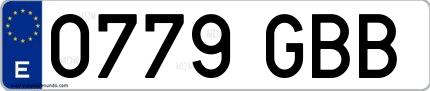 Ejemplo de matrícula española 0779 GBB