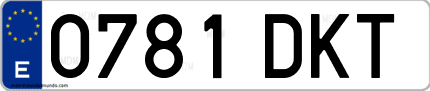 Ejemplo de matrícula de coche ordinaria 0781 DKT