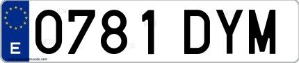 Ejemplo de matrícula de coche ordinaria 0781 DYM