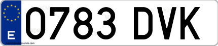 Ejemplo de matrícula de coche ordinaria 0783 DVK