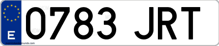 Ejemplo de matrícula de coche ordinaria 0783 JRT