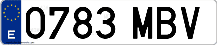Ejemplo de matrícula de coche ordinaria 0783 MBV