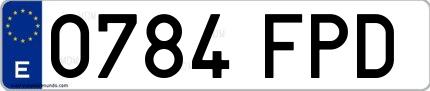 Ejemplo de matrícula española 0784 FPD