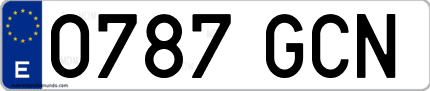 Ejemplo de matrícula de coche ordinaria 0787 GCN