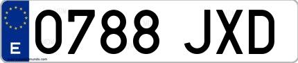 Ejemplo de matrícula española 0788 JXD