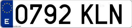 Ejemplo de matrícula de coche ordinaria 0792 KLN