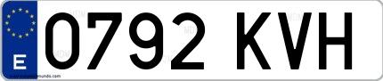 Ejemplo de matrícula española 0792 KVH