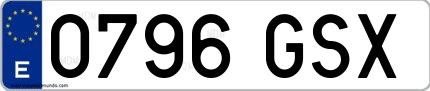 Ejemplo de matrícula española 0796 GSX