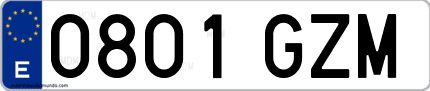 Ejemplo de matrícula de coche ordinaria 0801 GZM