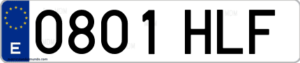 Ejemplo de matrícula de coche ordinaria 0801 HLF