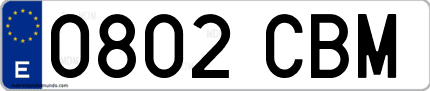 Ejemplo de matrícula de coche ordinaria 0802 CBM