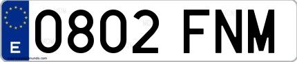 Ejemplo de matrícula española 0802 FNM