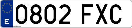 Ejemplo de matrícula de coche ordinaria 0802 FXC