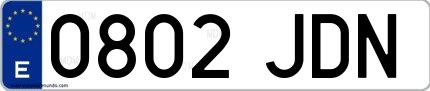 Ejemplo de matrícula española 0802 JDN