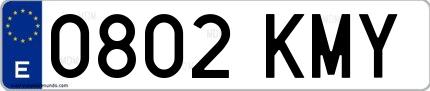 Ejemplo de matrícula española 0802 KMY