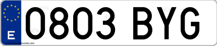 Ejemplo de matrícula de coche ordinaria 0803 BYG