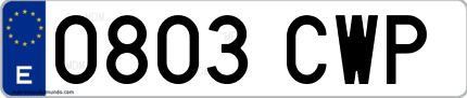 Ejemplo de matrícula de coche ordinaria 0803 CWP