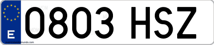 Ejemplo de matrícula de coche ordinaria 0803 HSZ