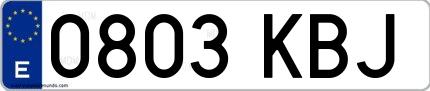 Ejemplo de matrícula de coche ordinaria 0803 KBJ