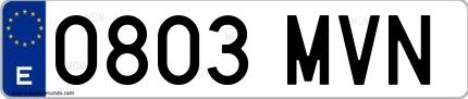 Ejemplo de matrícula española 0803 MVN
