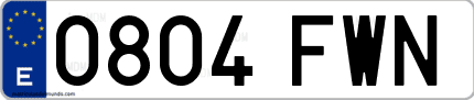 Ejemplo de matrícula de coche ordinaria 0804 FWN