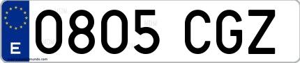 Ejemplo de matrícula española 0805 CGZ