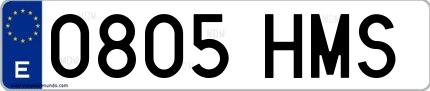 Ejemplo de matrícula de coche ordinaria 0805 HMS