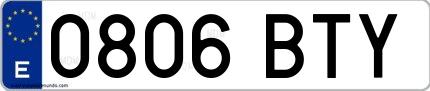 Ejemplo de matrícula española 0806 BTY