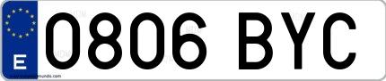 Ejemplo de matrícula española 0806 BYC