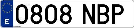 Ejemplo de matrícula española 0808 NBP