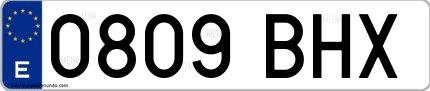 Ejemplo de matrícula española 0809 BHX