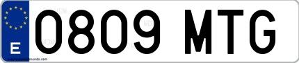 Ejemplo de matrícula española 0809 MTG
