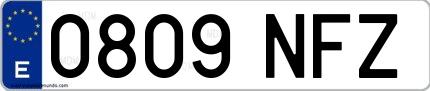 Ejemplo de matrícula española 0809 NFZ