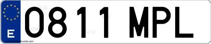 Ejemplo de matrícula española 0811 MPL