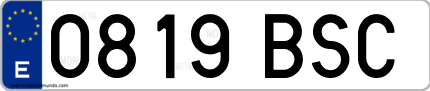 Ejemplo de matrícula de coche ordinaria 0819 BSC