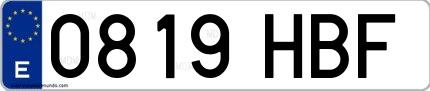 Ejemplo de matrícula española 0819 HBF