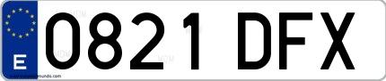 Ejemplo de matrícula española 0821 DFX