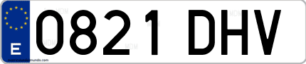 Ejemplo de matrícula de coche ordinaria 0821 DHV