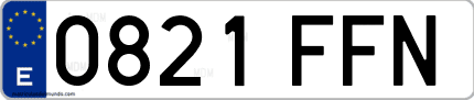 Ejemplo de matrícula de coche ordinaria 0821 FFN