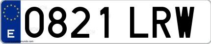 Ejemplo de matrícula española 0821 LRW