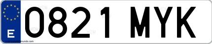 Ejemplo de matrícula española 0821 MYK
