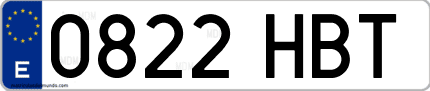 Ejemplo de matrícula de coche ordinaria 0822 HBT