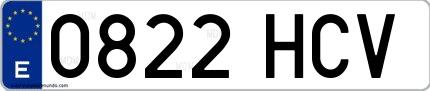 Ejemplo de matrícula española 0822 HCV