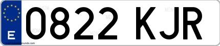 Ejemplo de matrícula de coche ordinaria 0822 KJR