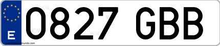 Ejemplo de matrícula de coche ordinaria 0827 GBB