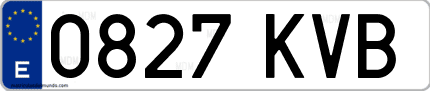 Ejemplo de matrícula de coche ordinaria 0827 KVB