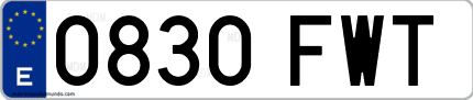 Ejemplo de matrícula de coche ordinaria 0830 FWT