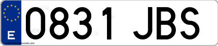 Ejemplo de matrícula de coche ordinaria 0831 JBS